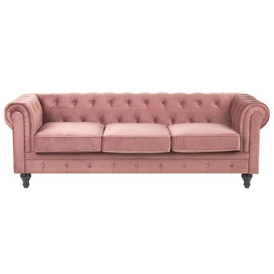 Sofa 3 personers CHESTERFIELD Velour Lyserød