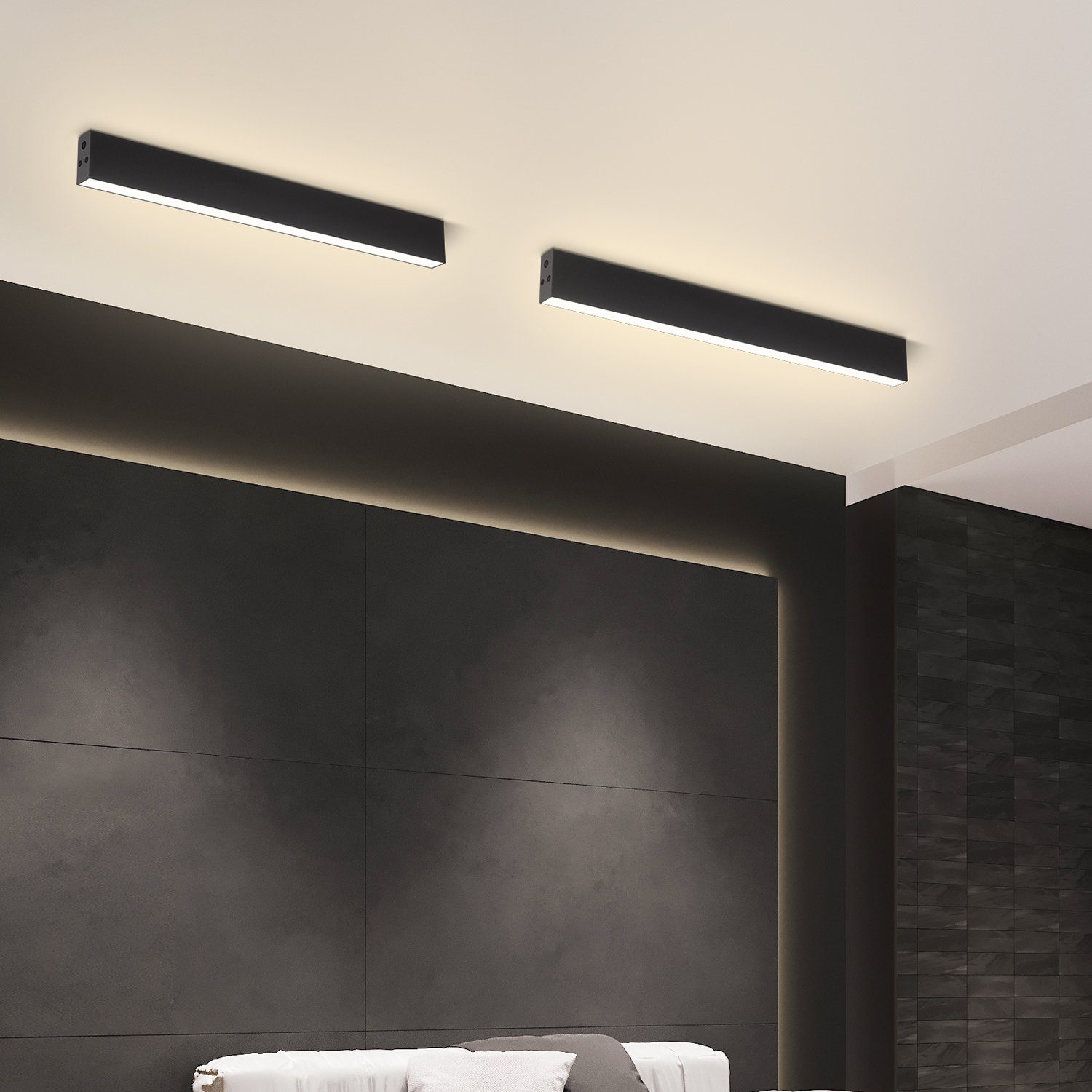 NETTLIFE moderne LED loftlampe, 536 cm sort, dæmpbar. Med fjernbetjening, 17W, lang. Loftlampe, til stue og soveværelse.