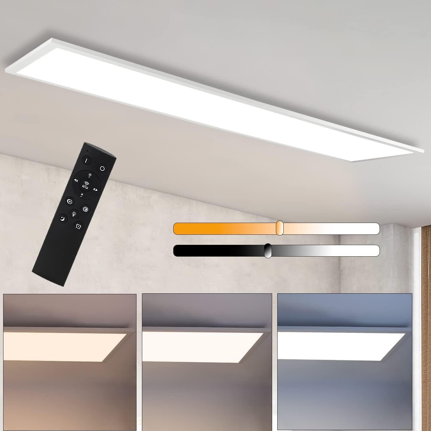 NETTLIFE LED loftpanel dæmpbar 120x30 cm hvid med fjernbetjening 48w moderne natlampe soveværelse stue kontor køkken