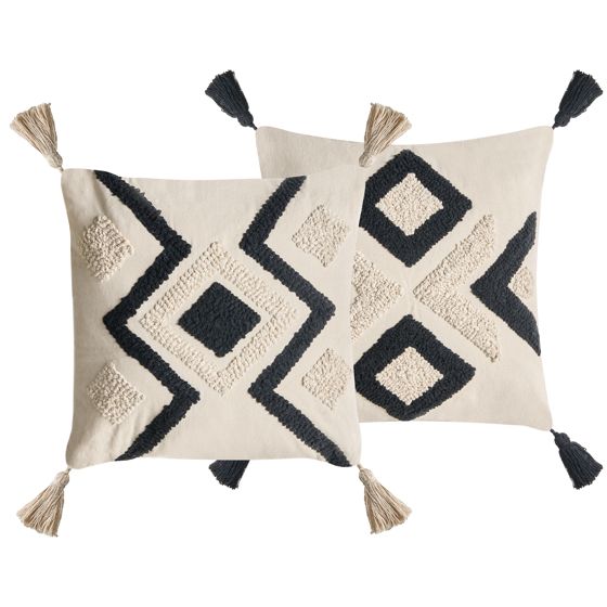 Sæt af 2 pyntepuder SARACA 45 x 45 cm Bomuld Sort/beige Geometrisk mønster