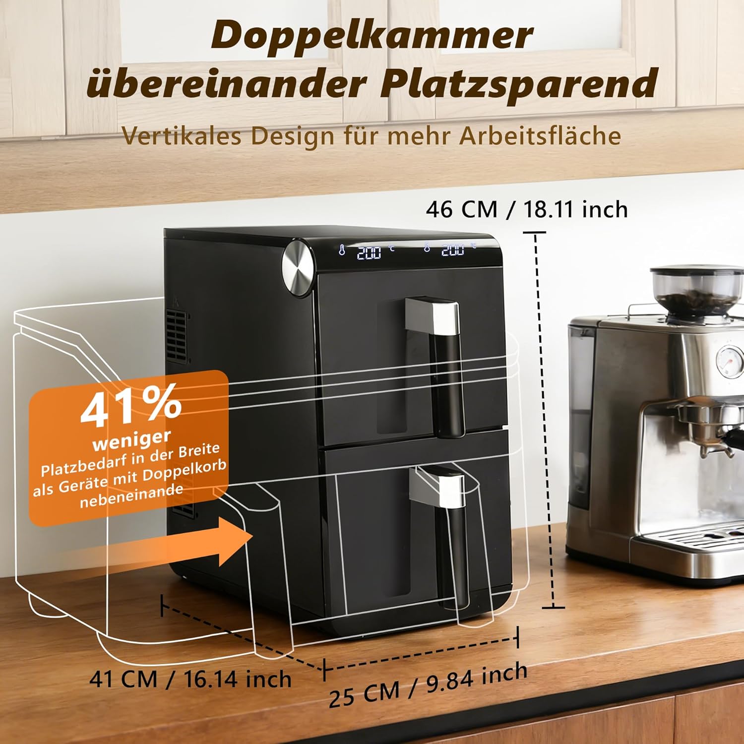 NETTLIFE luftkoger, 11 L, 13 programmer, dobbelt arbejdstilstand, 2800 W, touchskærm, timer, opvaskemaskine-sikre kurve