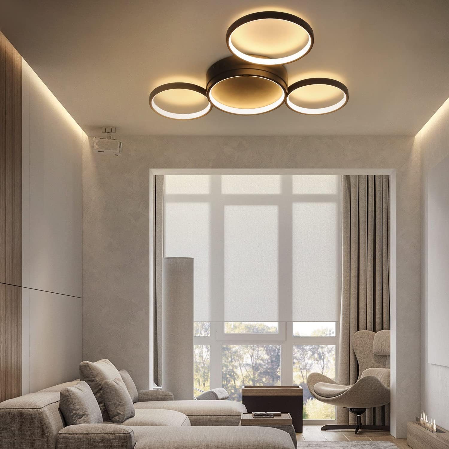 NETTLIFE LED - loftlampe til stuen, varm sort, 29 W, moderne, med 4 ringe, design - lampe til køkkenet