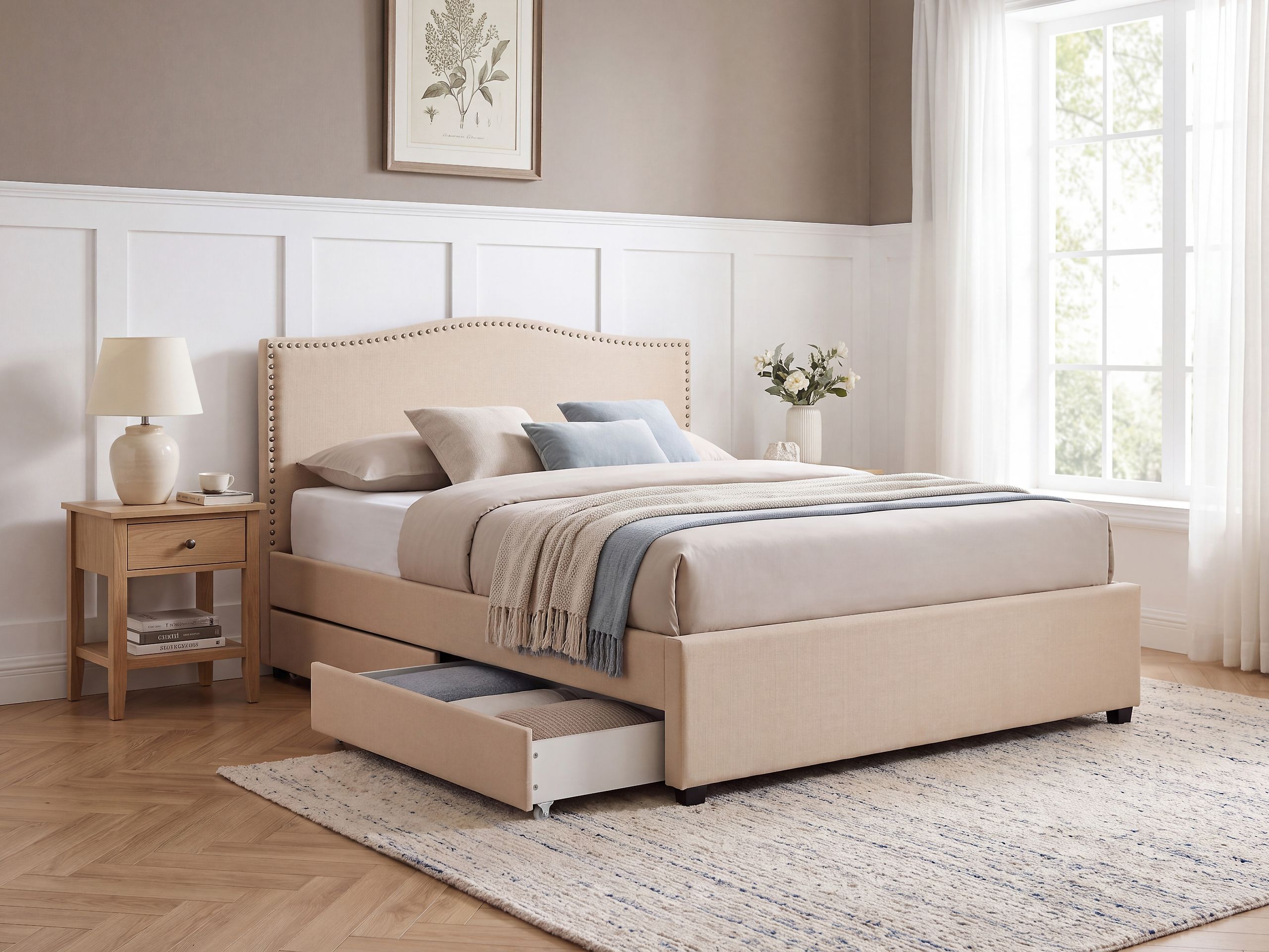 Seng med skuffer til opbevaring MONTPELLIER Beige 160 x 200 cm