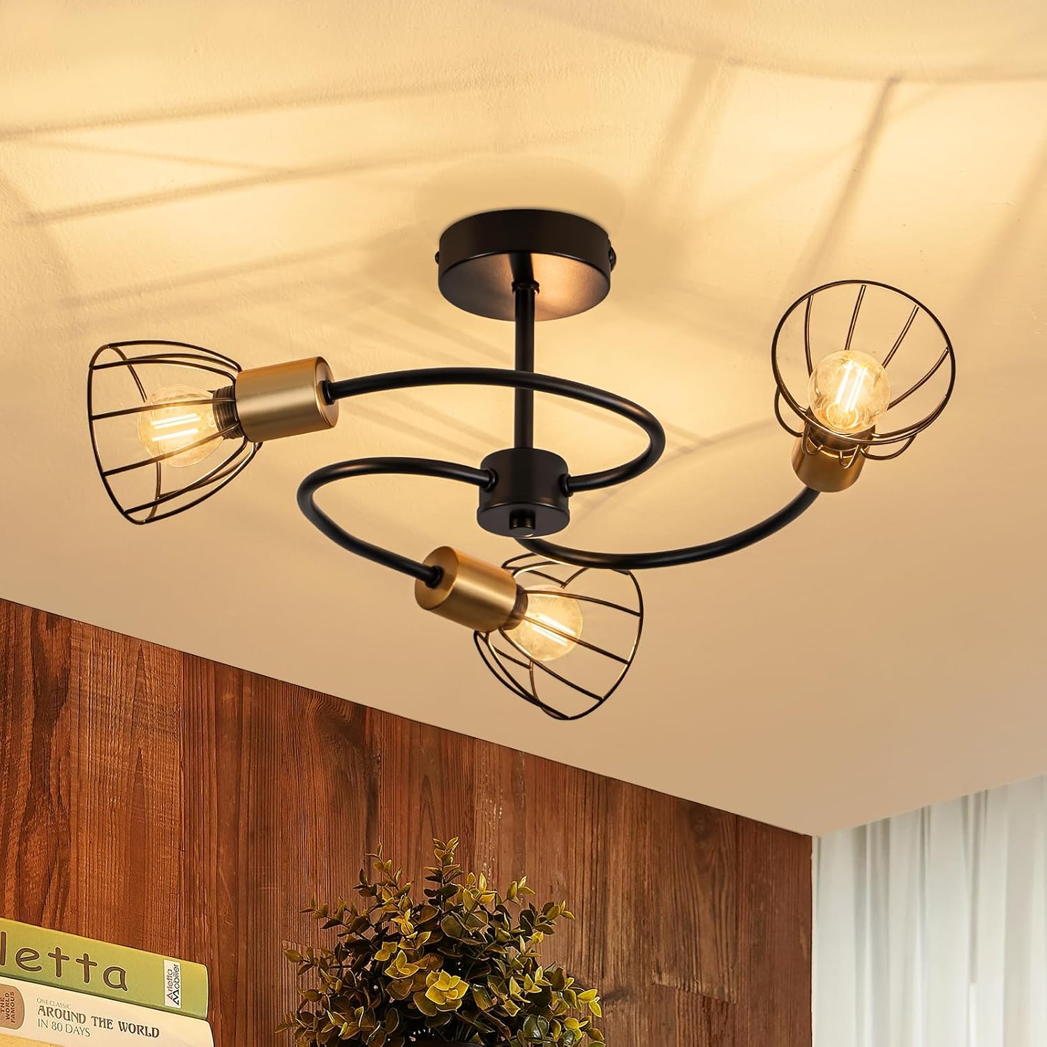 NETTLIFE loftlampe, vintage sort metal, industriel lampe, 3 pærer (E14)
