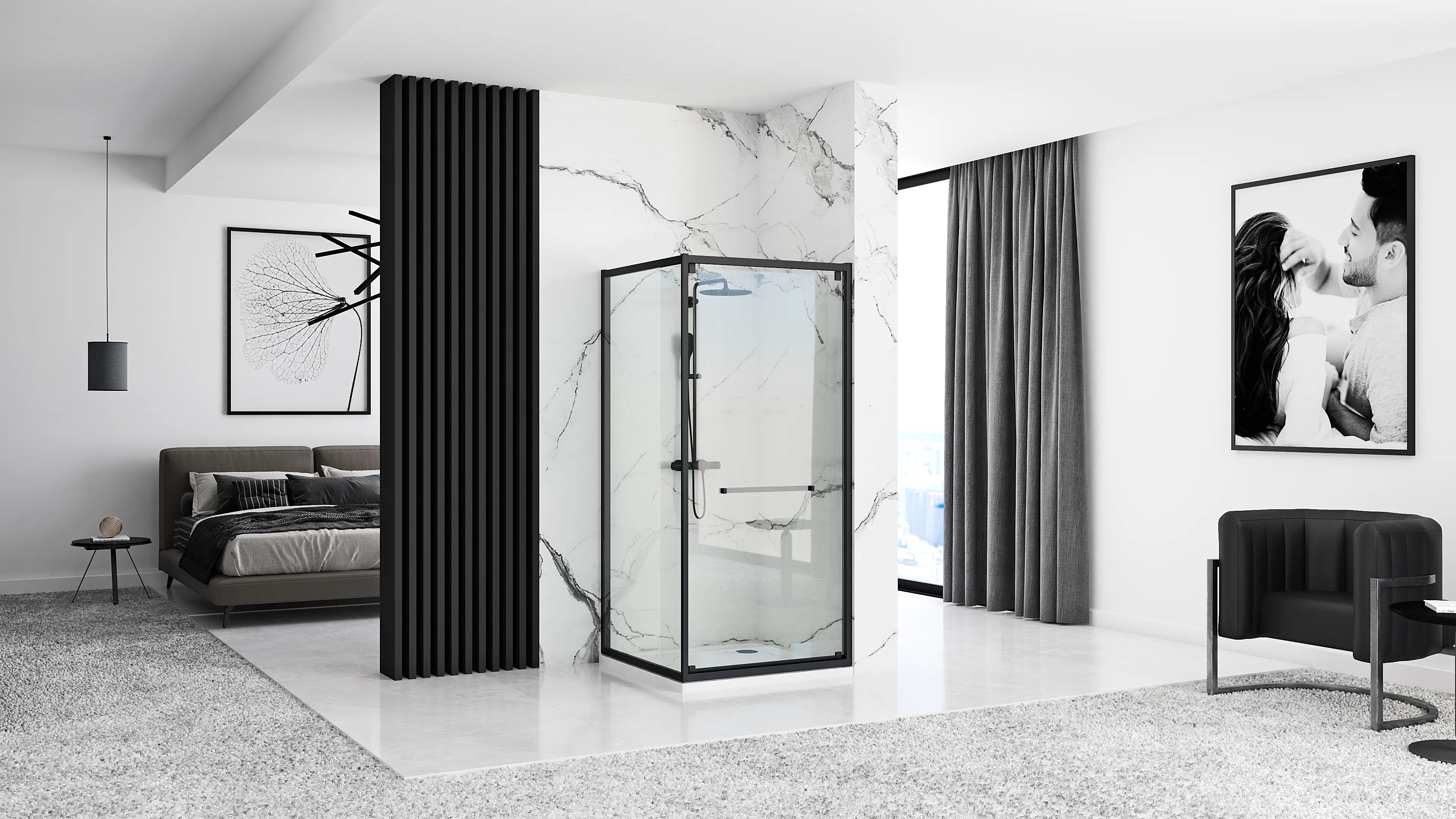 REA brusekabine SPACE IN 80x100 Sort, 80x100x195cm