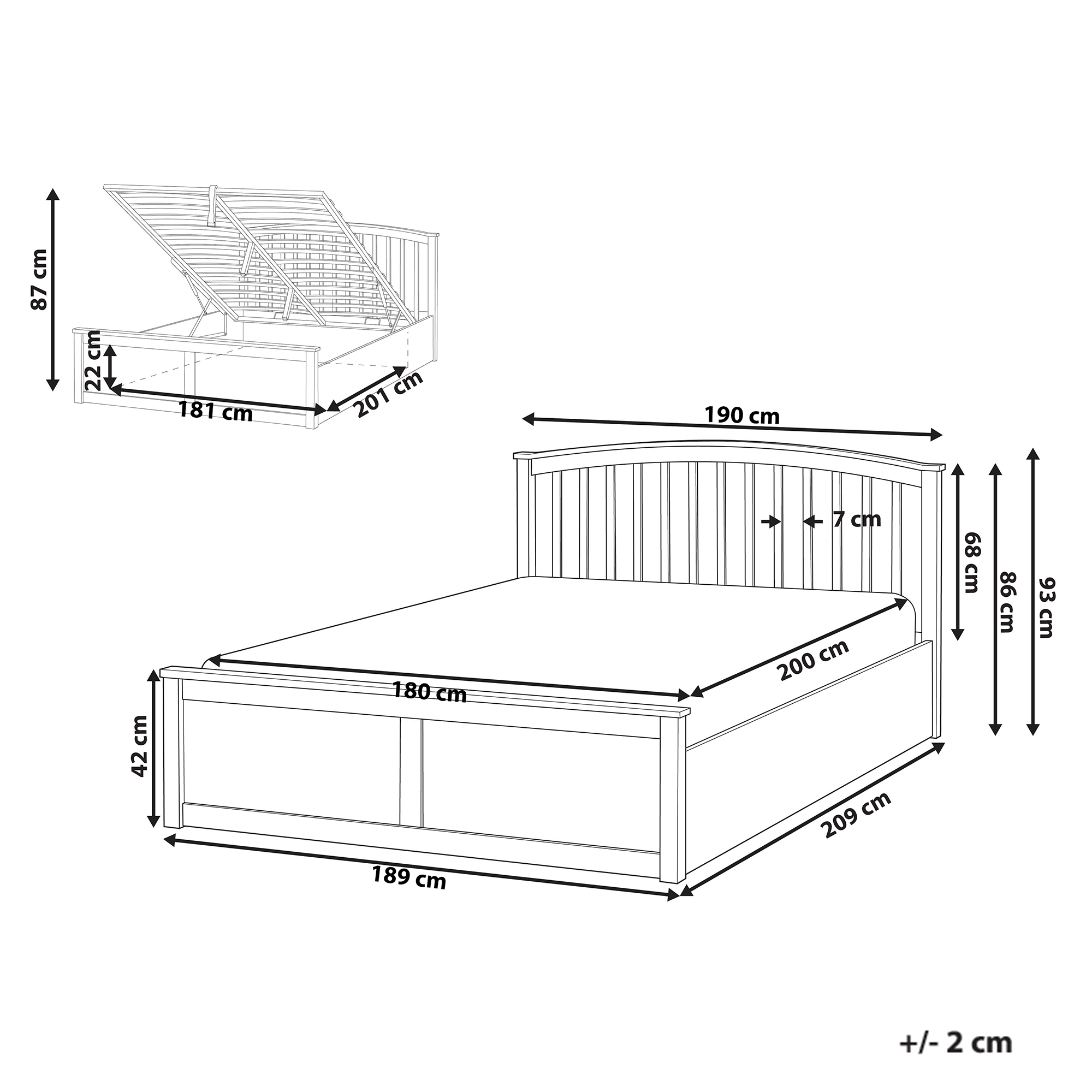 Seng med opbevaring CLARBEC Fyretræ Hvid 180 x 200 cm
