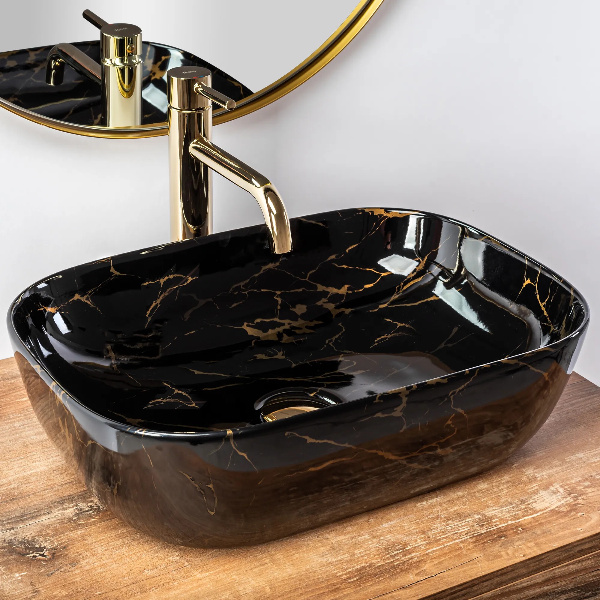 REA bordmonteret håndvask BELINDA MARBLE SHINY Sort, 46,5x33x13,5cm