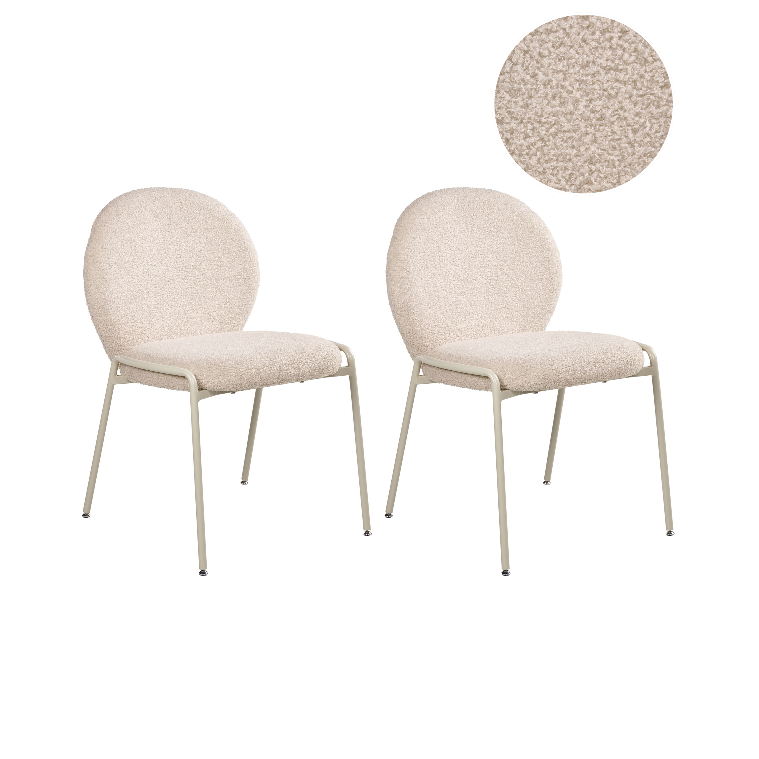 Sæt med 2 stole ELLIE Boucle Lys Beige