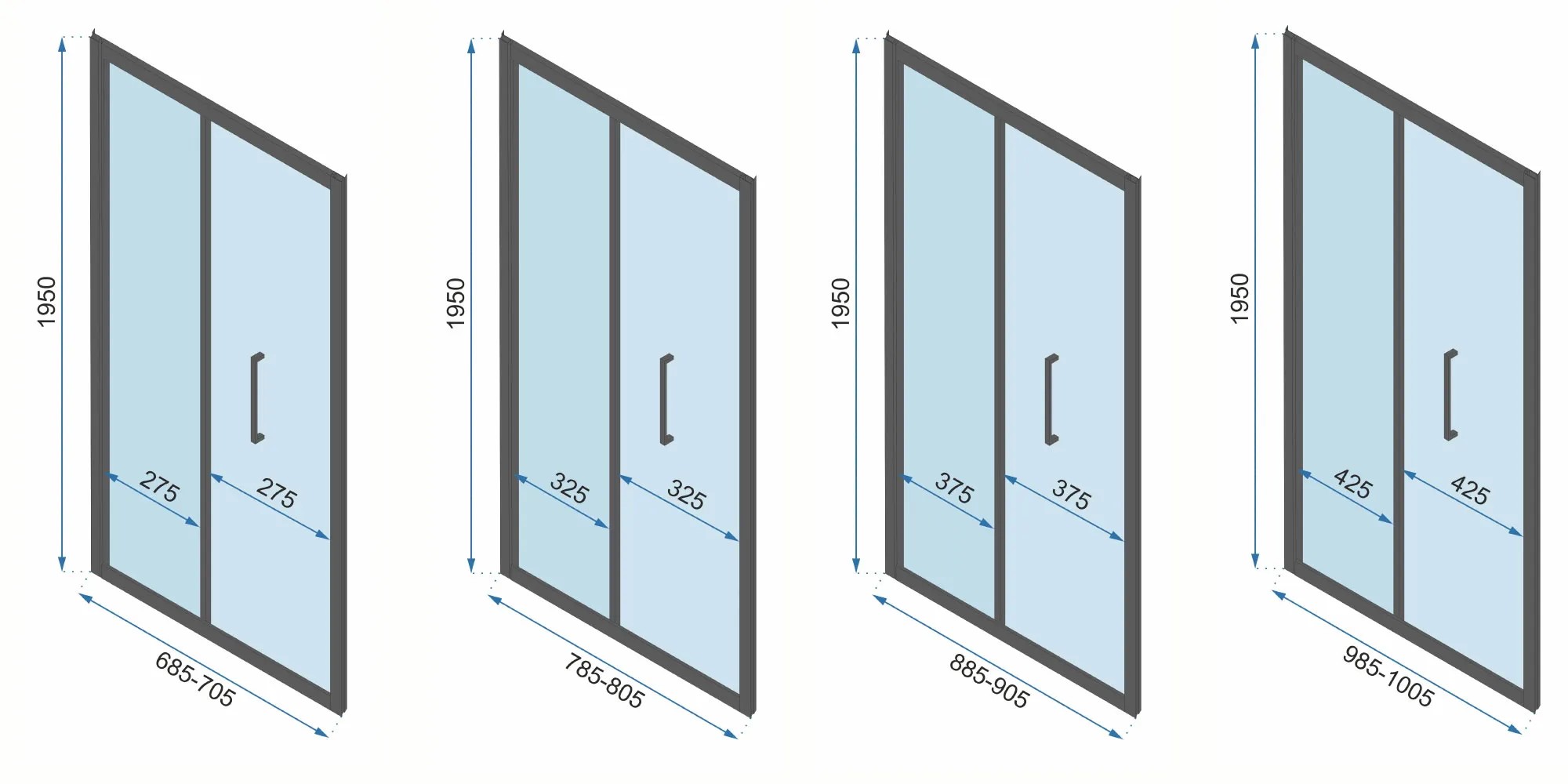 REA brusekabine til vægplacering RAPID FOLD 90x80 Sort, 90x80x195cm