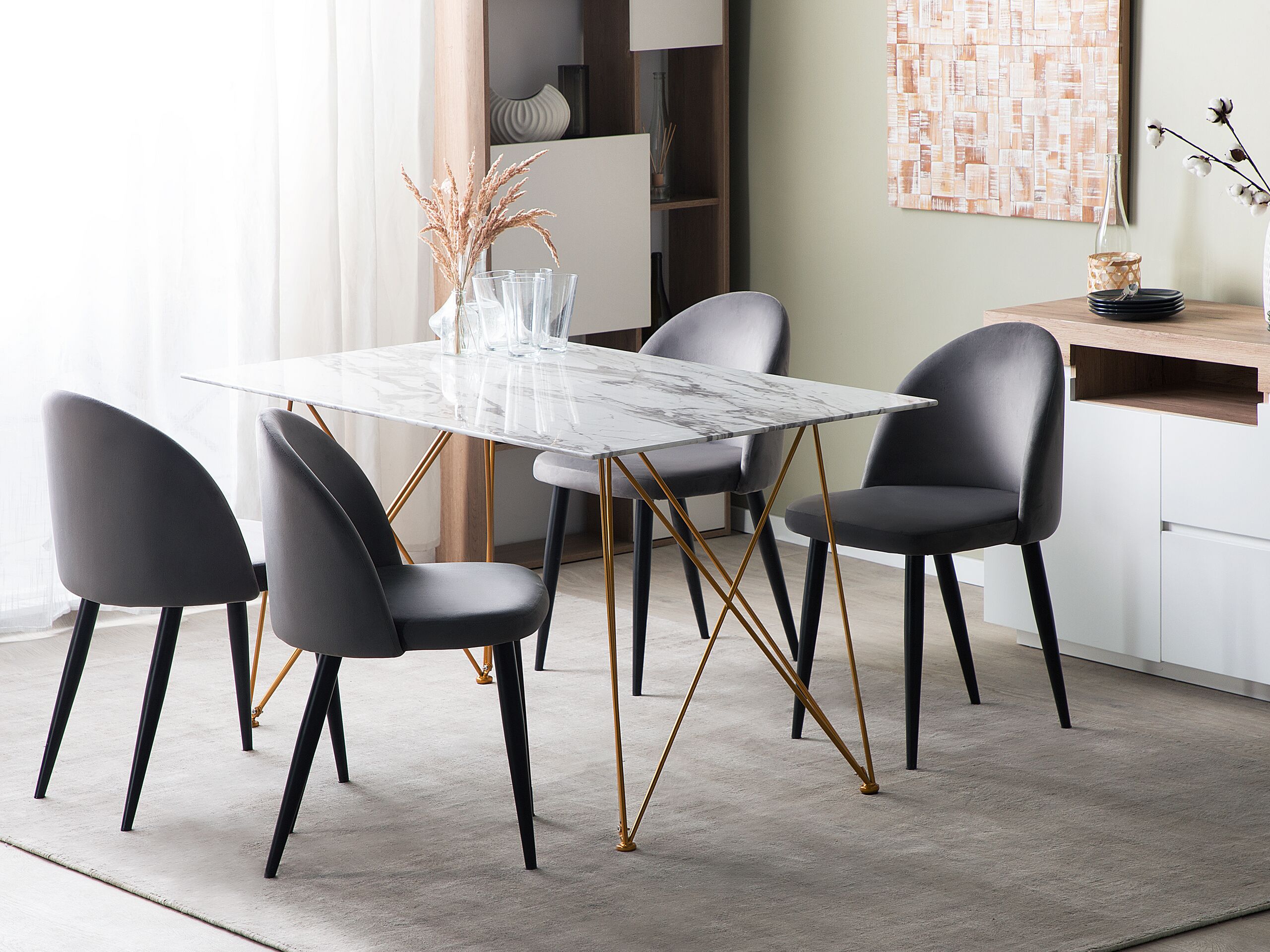Spisebord KENTON Hvid marmor 140 cm 80 cm Hærdet glas