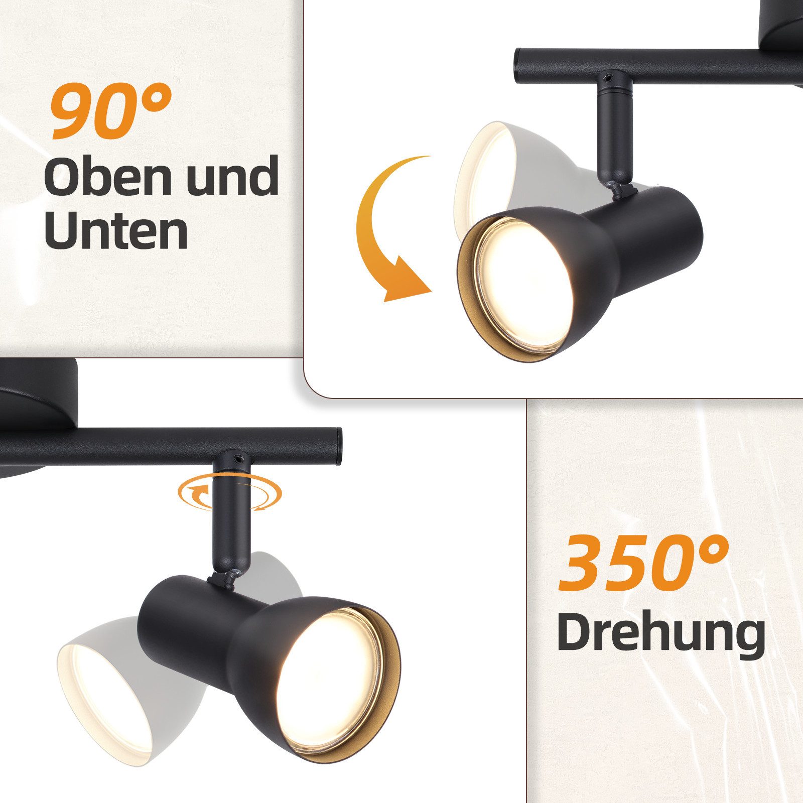 NETTLIFE loftspotlight med 2 flammer, sort, moderne, GU10, metal, 350° drejelig