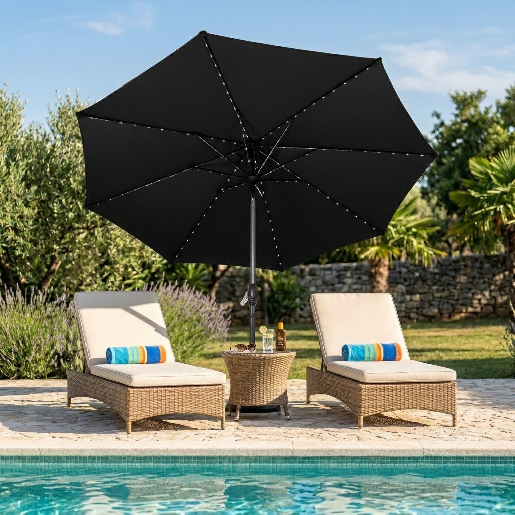 Vipbar LED-parasol 2,7 m – Sort