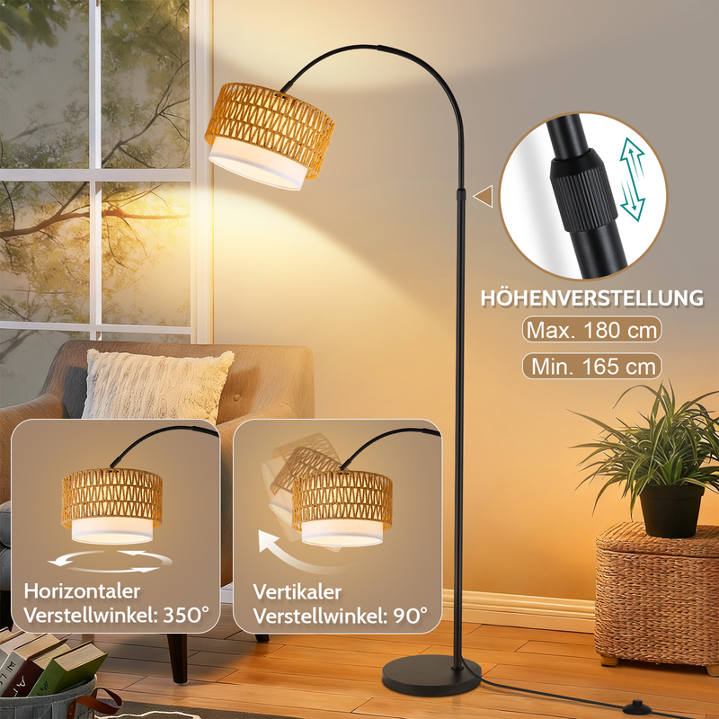 NETTLIFE Kaari gulvlampe, sort jernfod, stofskærm Ø30 cm, marmorfod Ø26 cm, højde 181 cm, uden lyskilde