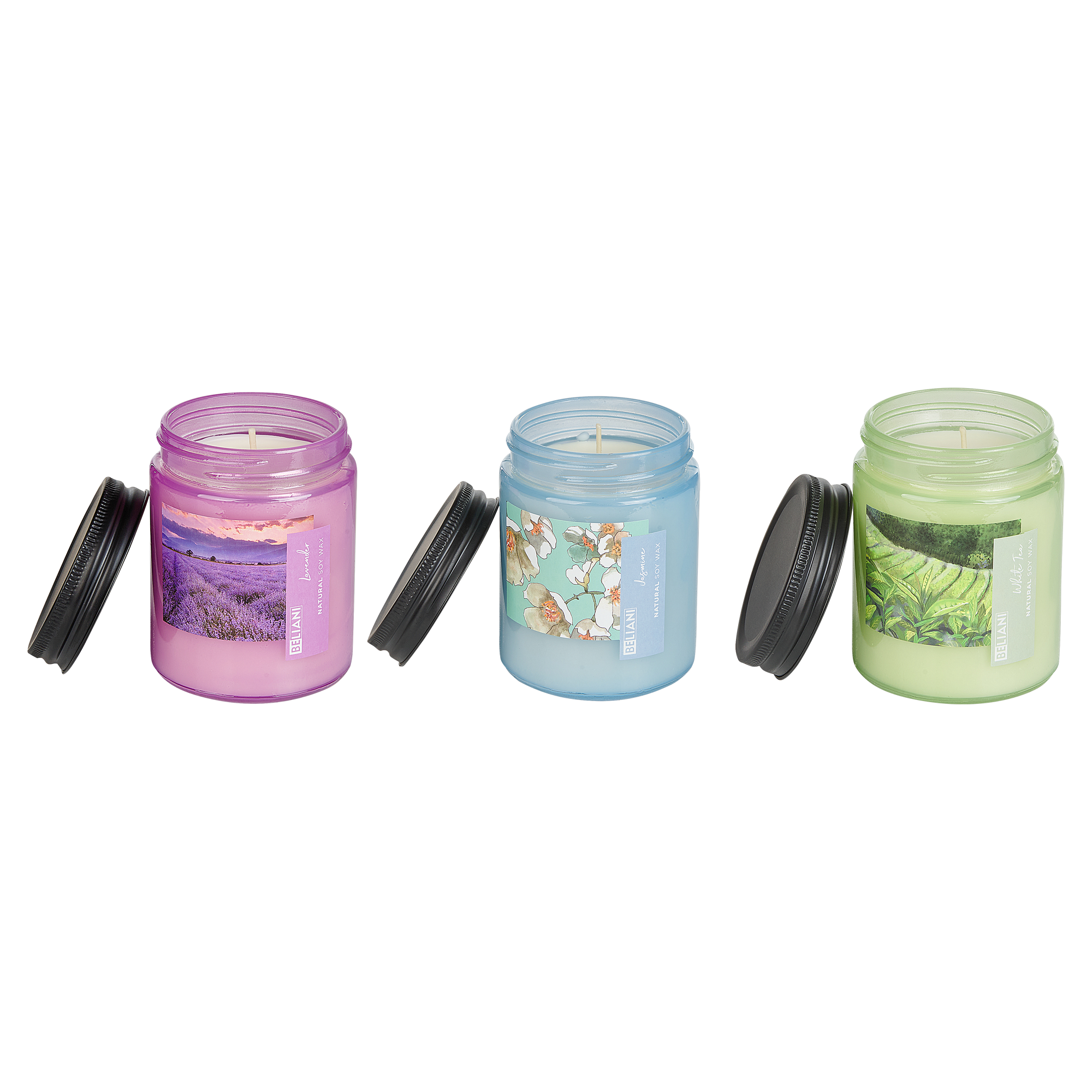 Sæt med 3 duftlys FRUITY BLOOM Soja voks Fresh notes Blomster noter