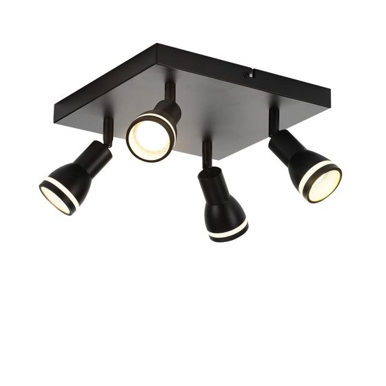 NETTLIFE LED loftlampe med 4 lamper, sort, justerbar stue, GU10 spotlight, moderne