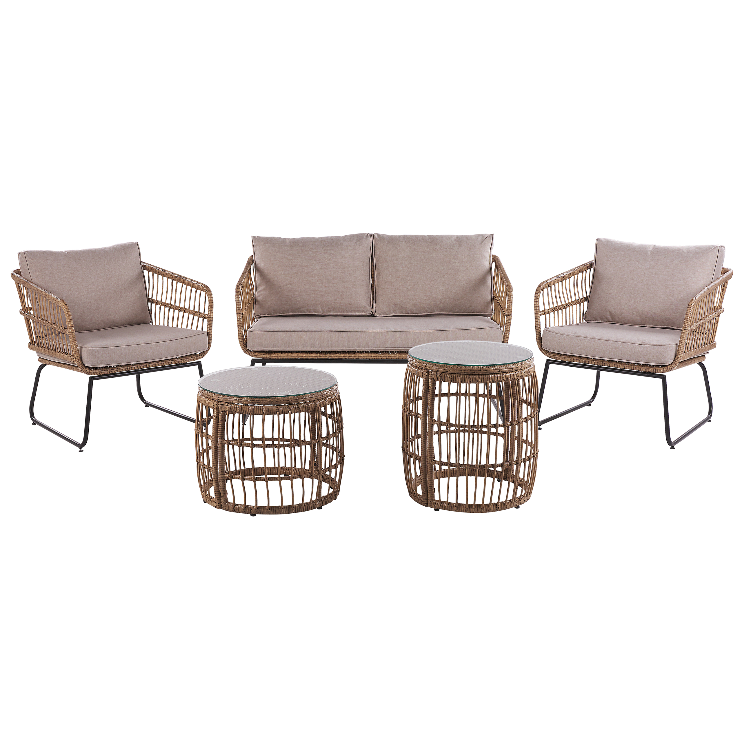 Loungesæt med bord 4 personers RAVELLO PE-rattan Naturlig