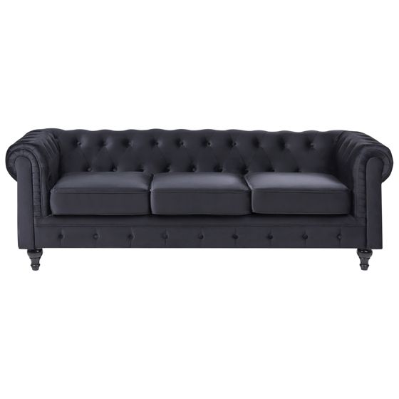 Sofa 3 personers CHESTERFIELD Velour Sort