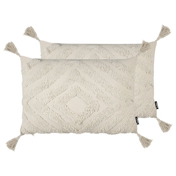 Sæt af 2 pyntepuder CRATAEGUS 40 x 60 cm Bomuld Lys Beige Geometrisk mønster