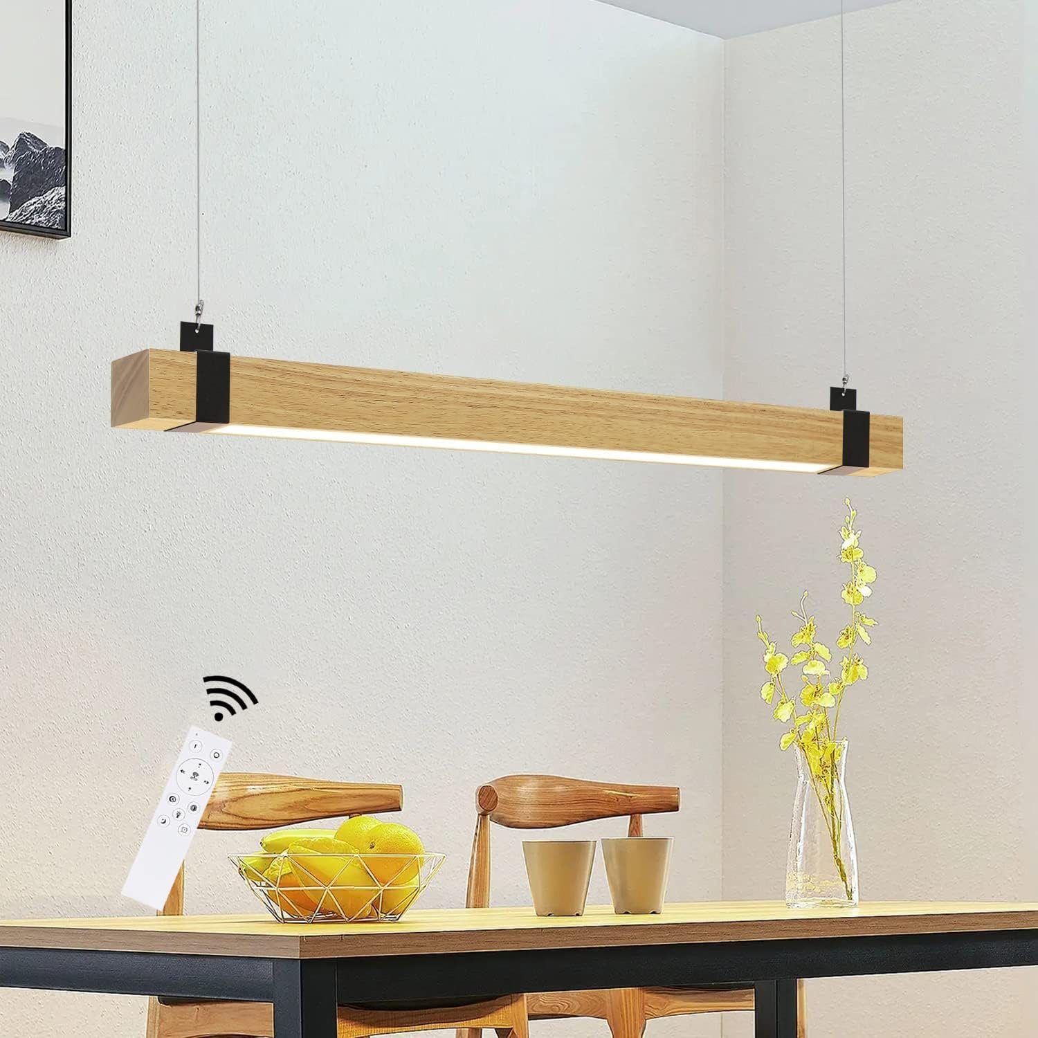 NETTLIFE Vintage LED - pendellampe, dæmpbar, diameter, 100 cm træ og metal, 19W, industriel, spisestuelampe, stue, soveværelse