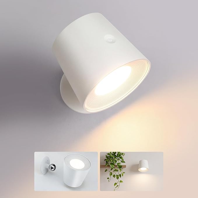 NETTLIFE Indendørs Væglampe, Uden Strømforsyning,: LED Væglampe Med Afbryder, Hvid, Trådløs, Væglampe Touch, Justerbar