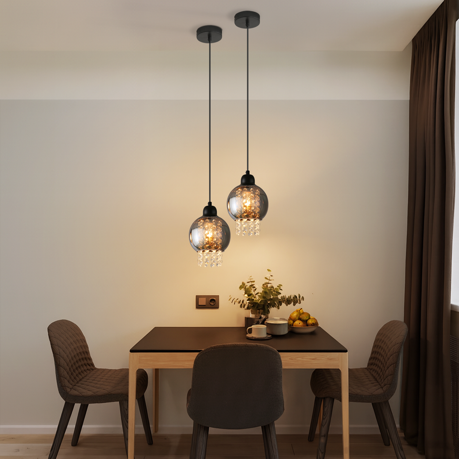 NETTLIFE Sort krystal pendellampe, til spisebord, E27, moderne, til stue