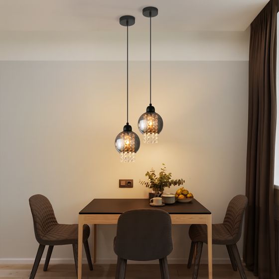 NETTLIFE Sort krystal pendellampe, til spisebord, E27, moderne, til stue