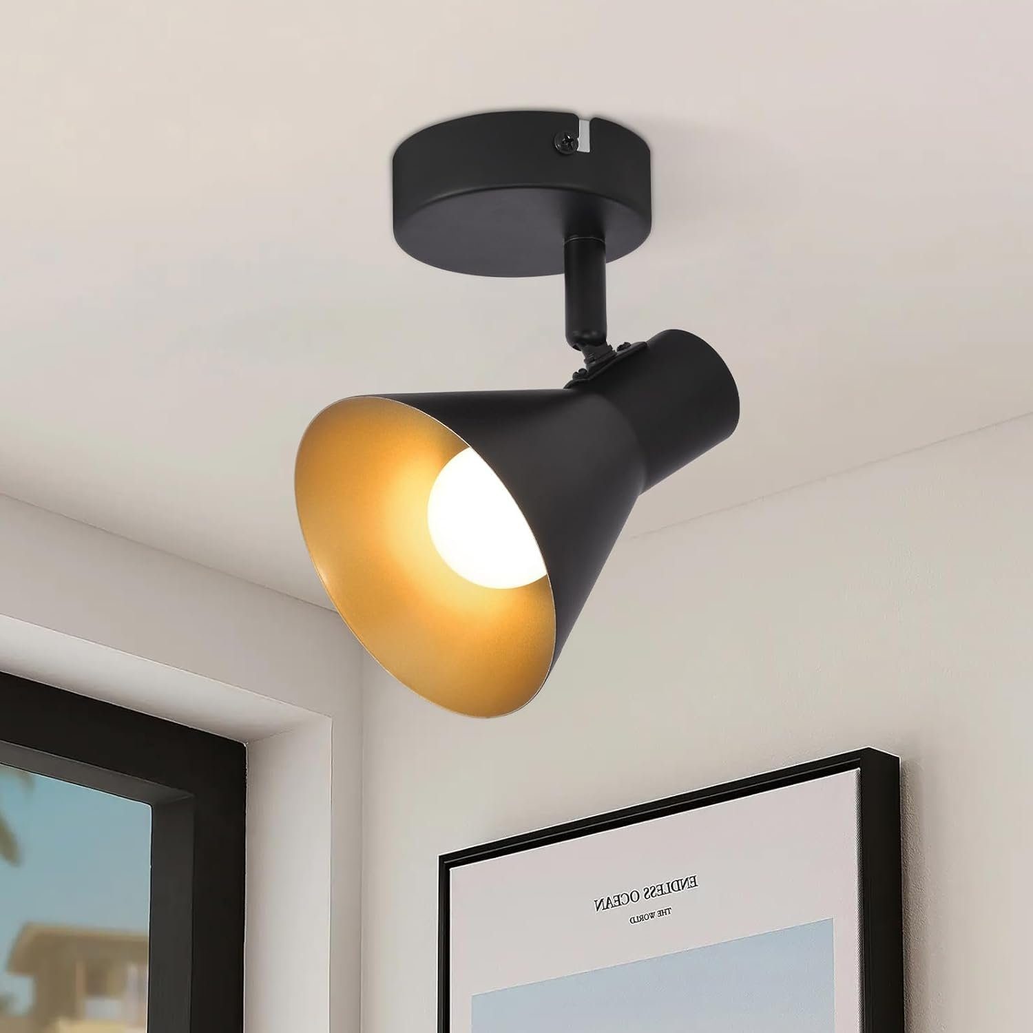 NETTLIFE - spotlights E14 sort retro-stil roterende 330° metal vægspotlight til gang, soveværelse og trappeopgang
