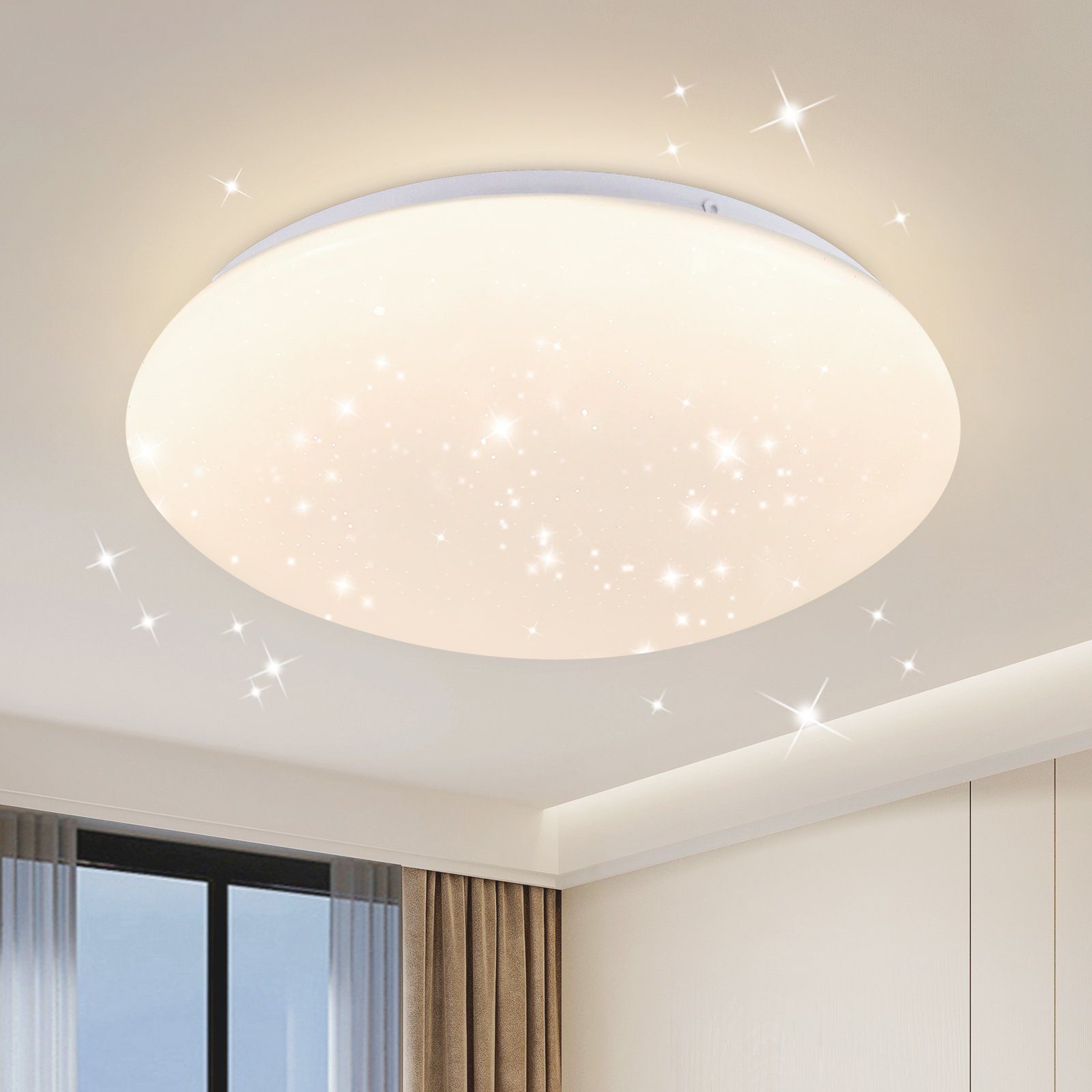 NETTLIFE LED - loftslampe, 25 cm, rund, 12 W, 4000 K Til køkken, soveværelse Til entre, stjernehimmel Hvid