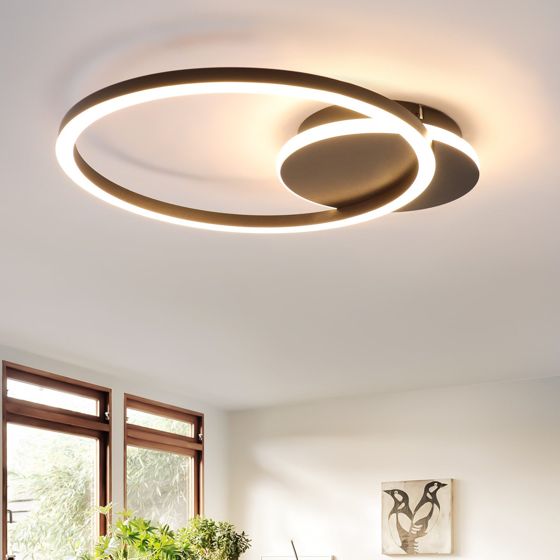NETTLIFE LED - loftlampe, til stue, 24W, sort, moderne, 2 ringe, 3000K, varm, hvid