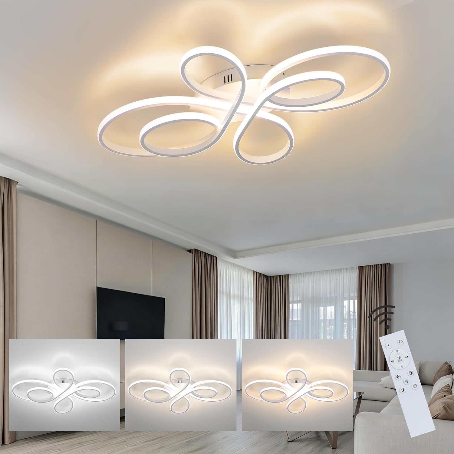 NETTLIFE dæmpbar, LED loftlampe, 80 cm hvid 78W, stue, moderne