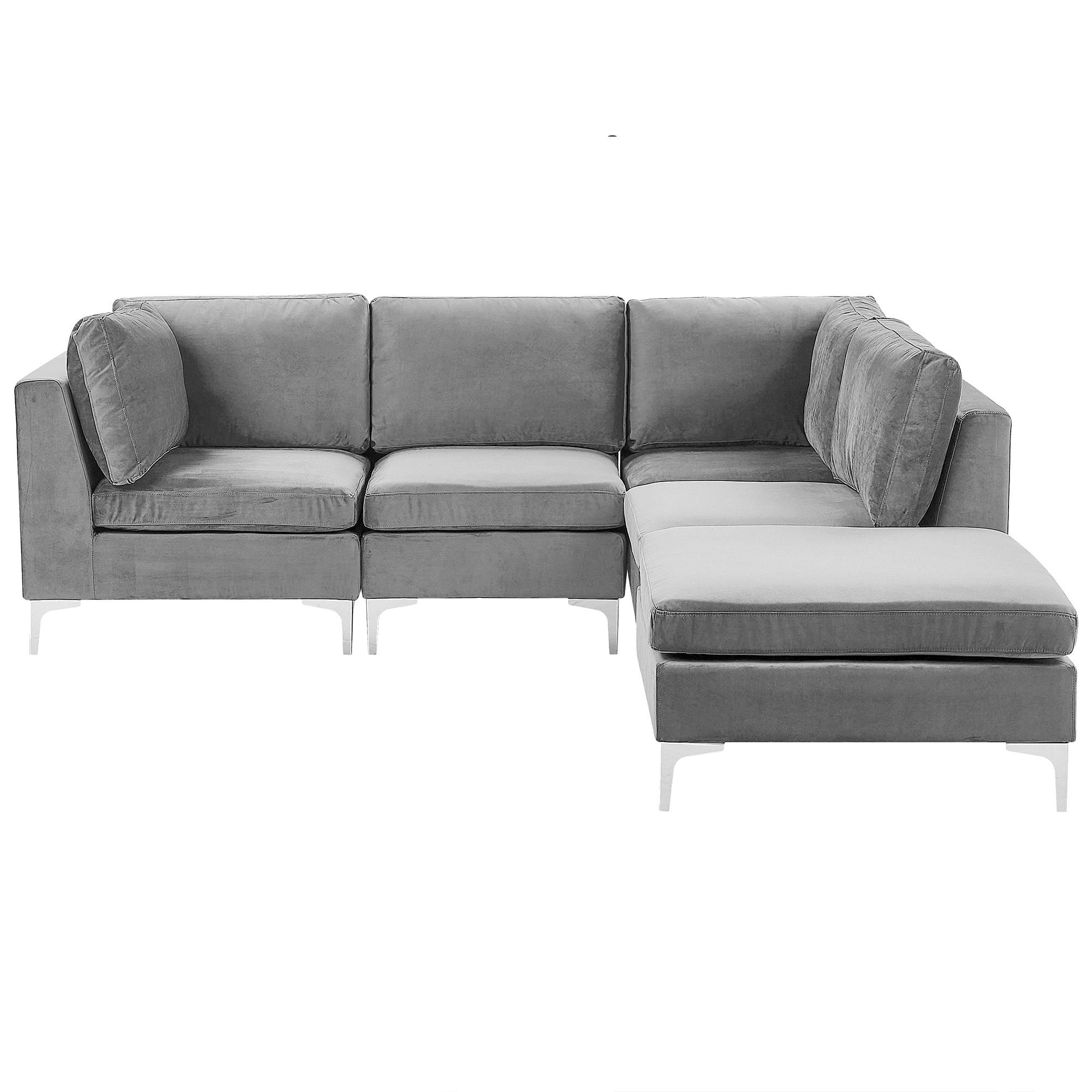 Hjørnesofa modul 4 personers EVJA med fodskammel Velour Grå Venstrevendt