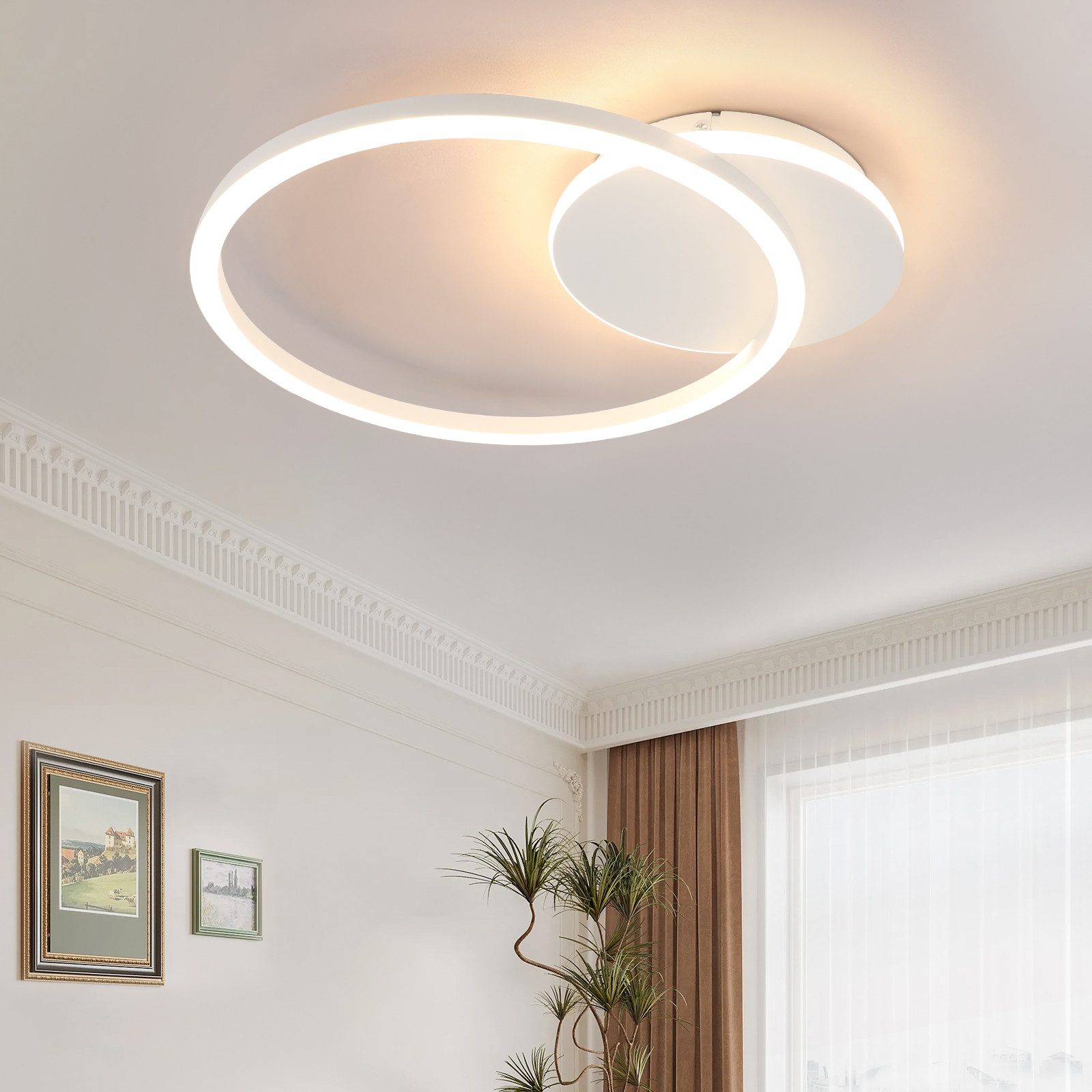 NETTLIFE LED - loftlampe, til stue, 24W, sort, moderne, 2 ringe, 3000K, varm, hvid