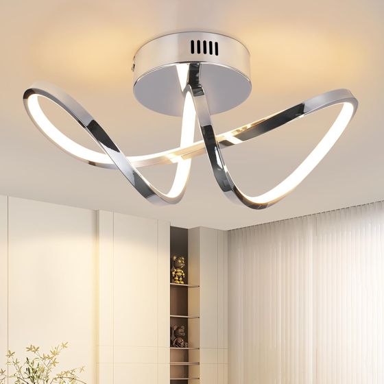 NETTLIFE LED loftlampe til soveværelse, moderne design, krom, 12 W, indendørs brug, 3000 K, varm hvid
