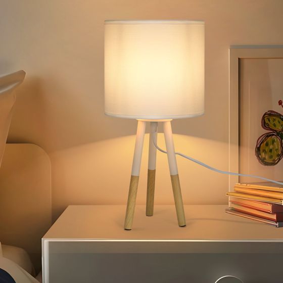 NETTLIFE Natbordslampesæt, 1 stk., moderne bordlampe - Bordlampe til stue med stofskærm, E27-fatning, maks. 40 W, hvid