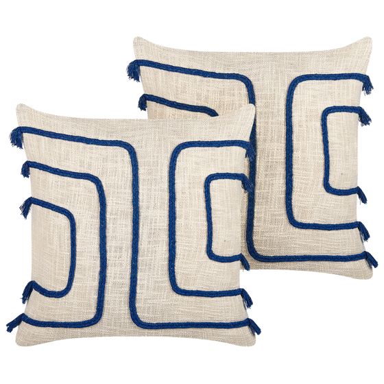 Sæt af 2 pyntepuder PLEIONE 45 x 45 cm Bomuld Navy Blå Geometrisk mønster