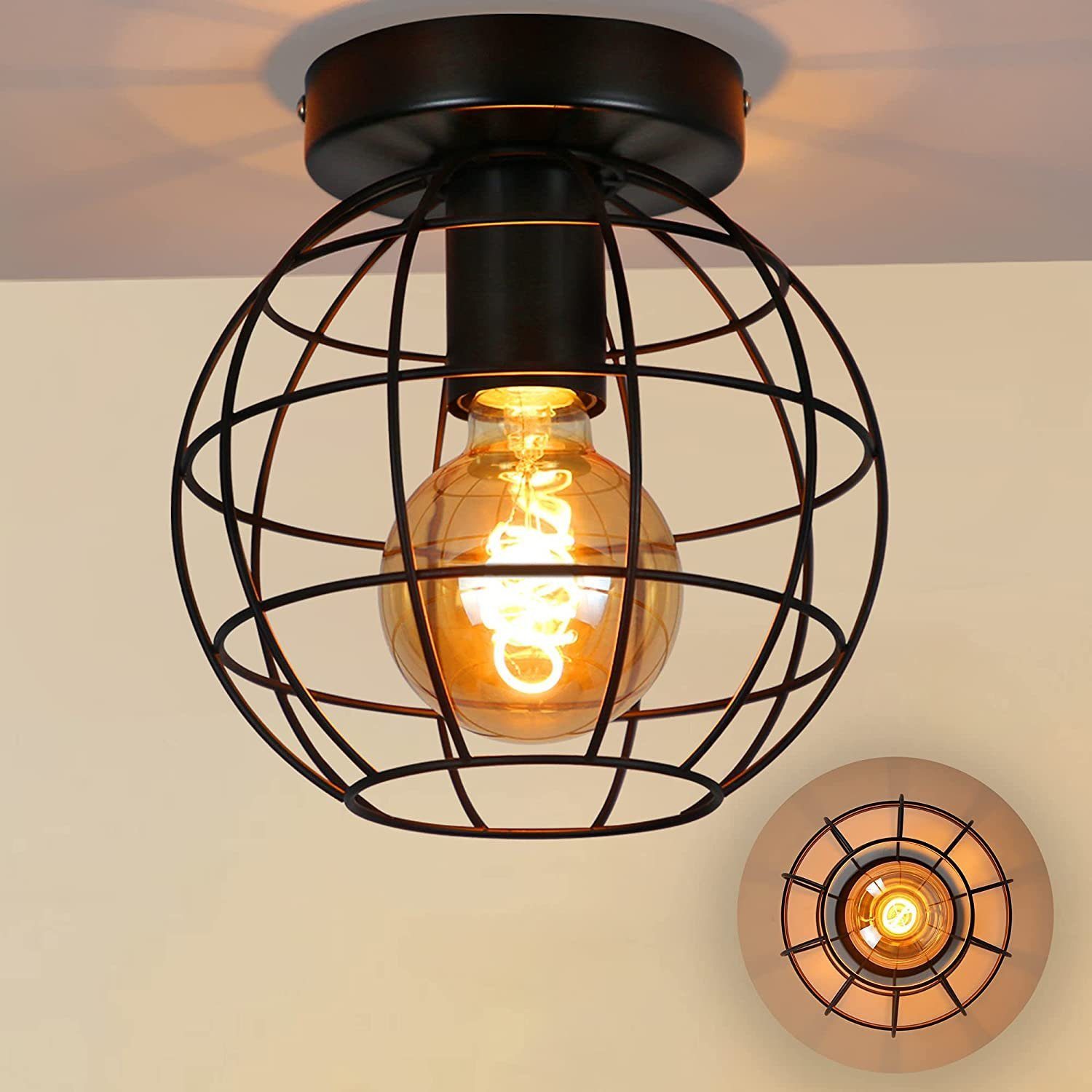 NETTLIFE Vintage - industriel loftslampe i metal, sort til entreen, pære E27 - lampeskærm, retro - trappelampe til køkken