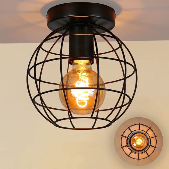 NETTLIFE Vintage - industriel loftslampe i metal, sort til entreen, pære E27 - lampeskærm, retro - trappelampe til køkken