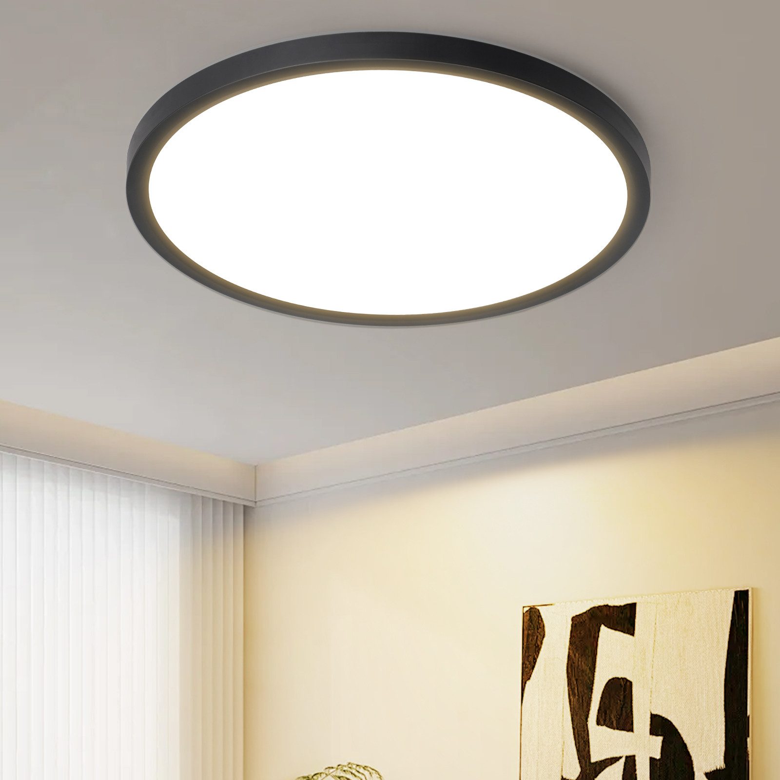 NETTLIFE flad LED loftlampe til soveværelse sort 18 cm 15 W ikke-dæmpbar varm hvid 3000 K