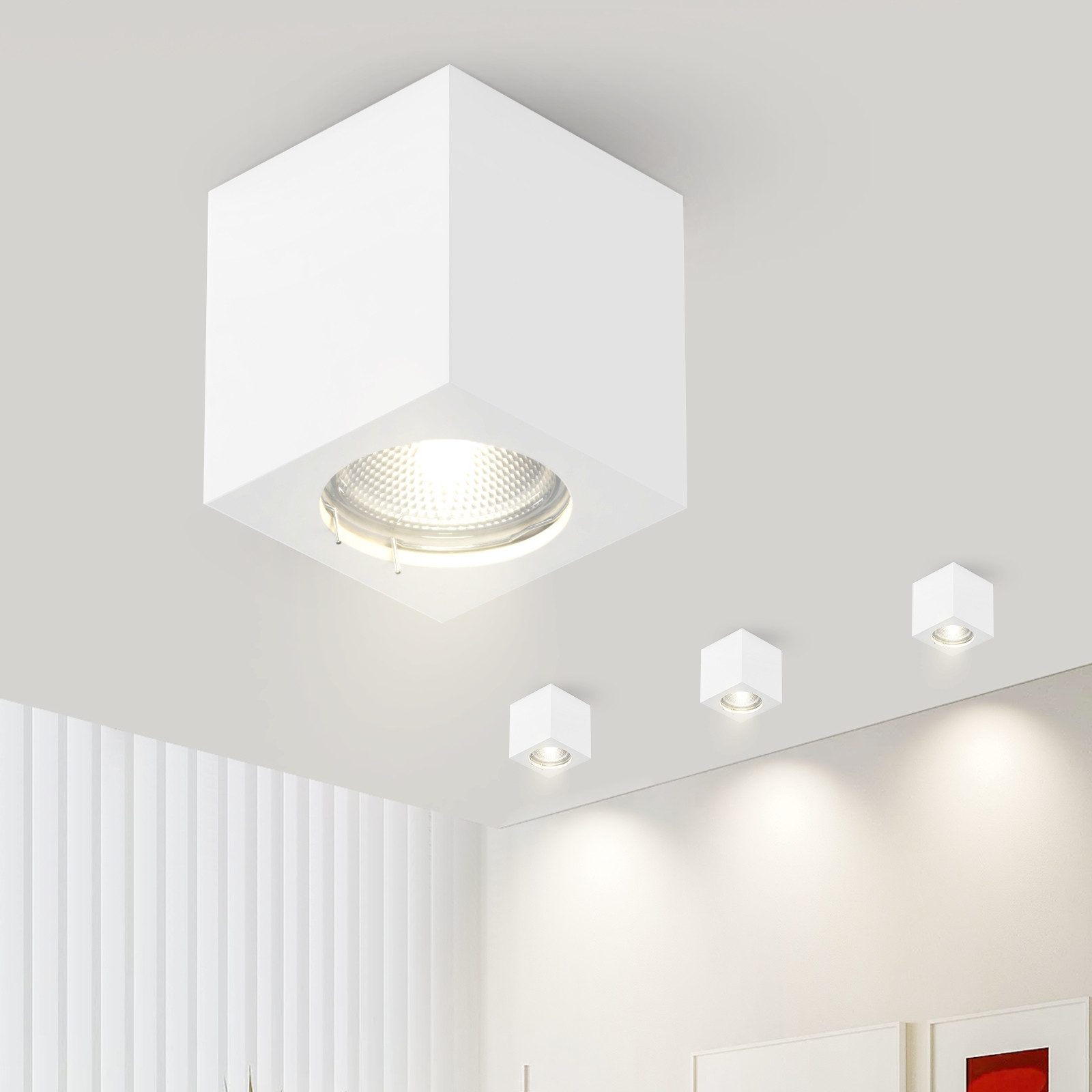 NETTLIFE hvid påbygningsspot GU10, firkantet påbygningsspot 40W gips, lille moderne loftslampe
