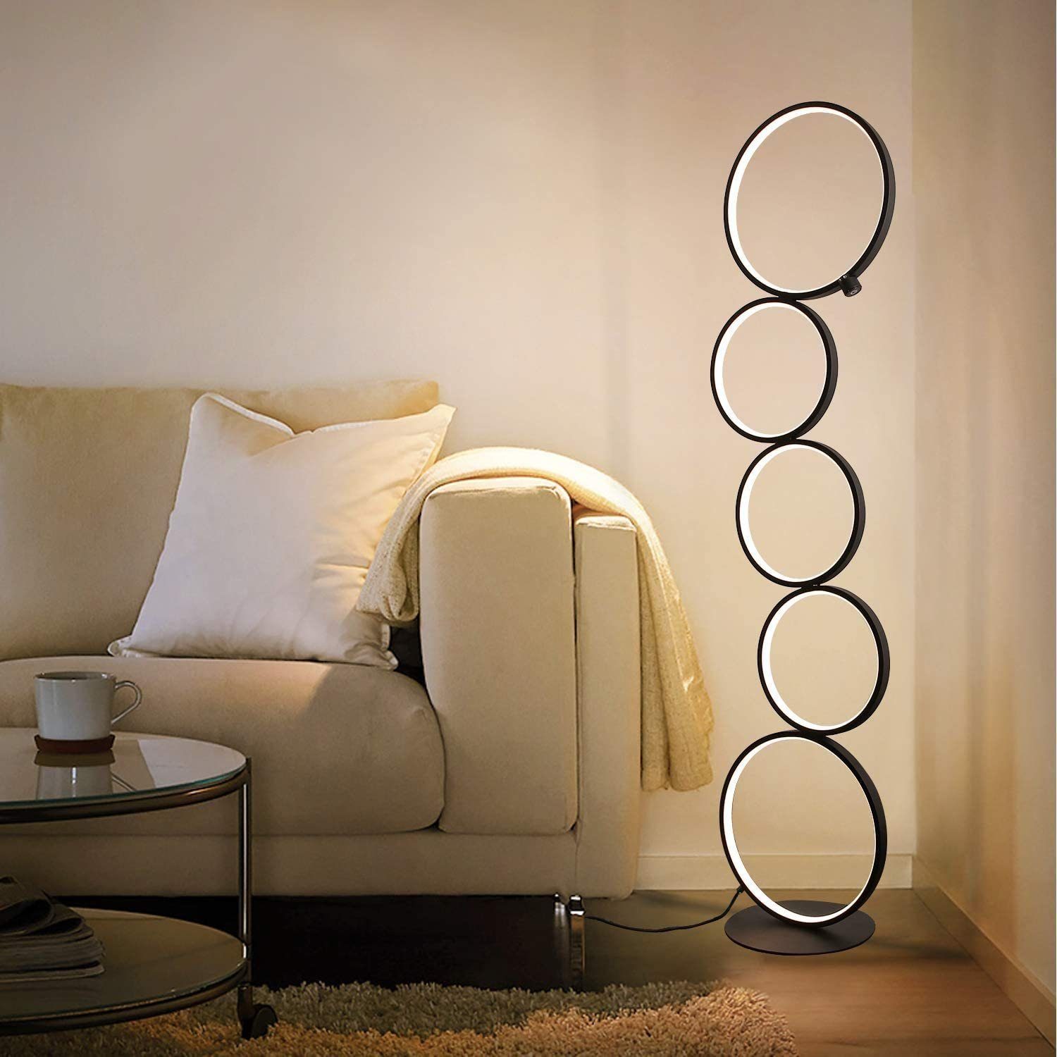 NETTLIFE moderne LED gulvlampe dæmpbar 32W gulvlampe med touch-afbryder 3000K aluminium 5 flammering