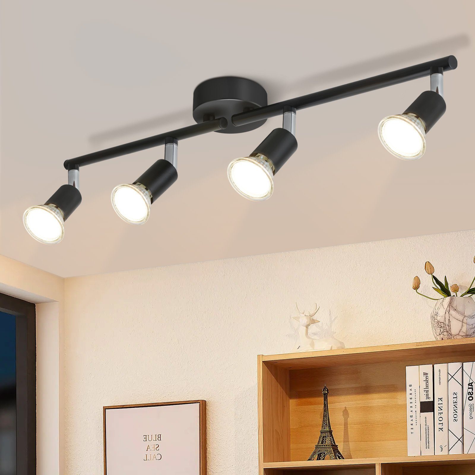 NETTLIFE 4 spot LED loftlampe sort GU10, drejelig 330° moderne industrilampe