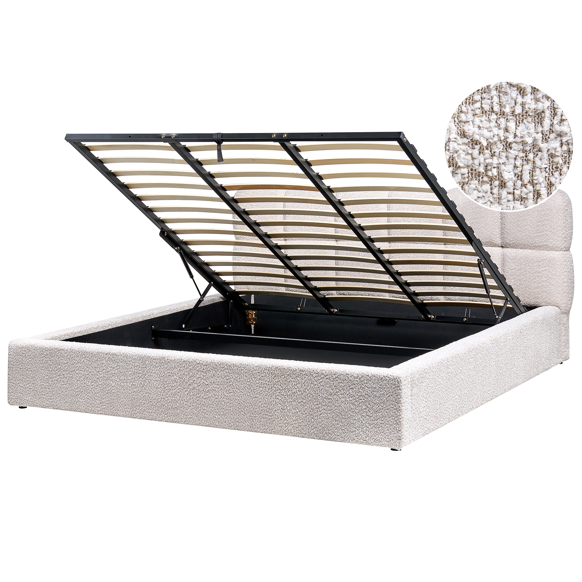 Seng med opbevaring BASTON Boucle Lys Beige 180 x 200 cm