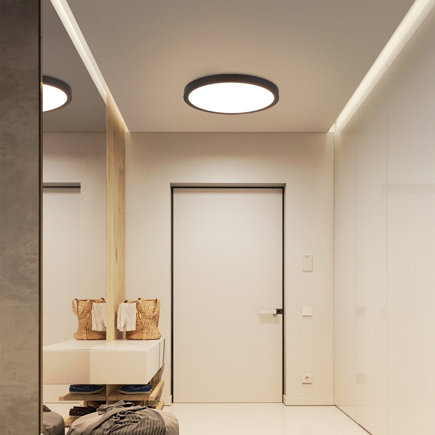 NETTLIFE LED-panel loftlampe, sort, rund, flad, IP44, LED neutral hvid