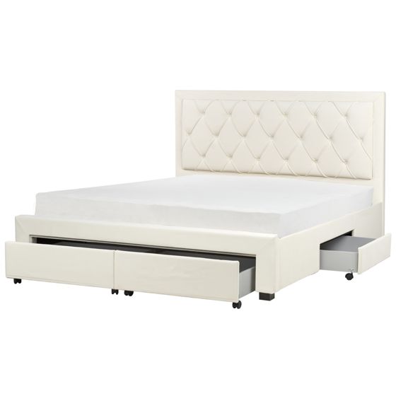 Seng med skuffer til opbevaring LIEVIN Velour Lys Beige 180 x 200 cm