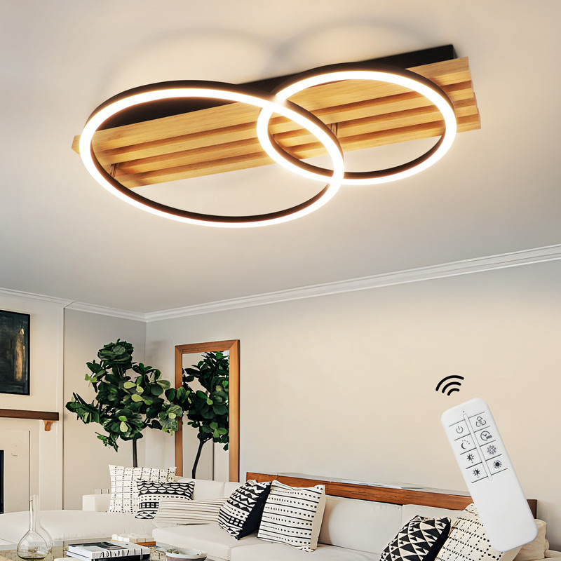 NETTLIFE Dæmpbar LED-loftlampe: 55 cm, moderne loftlampe med 2 ringe, 36 W, design med fjernbetjening, til soveværelset,