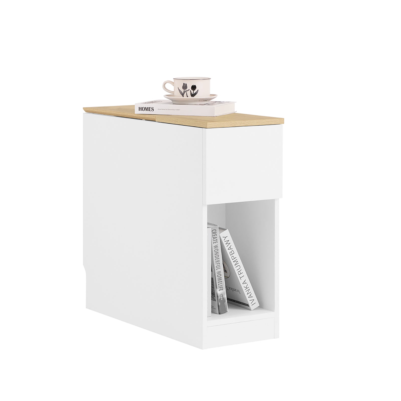 SoBuy sengeborde med 3 rum, sidebord sengeborde til sofa stue spisestue køkken, højt smalt bord hvid og træ 25 x 65 x 60 cm FBT162-WN