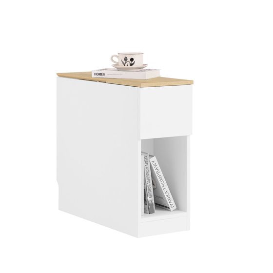 SoBuy sengeborde med 3 rum, sidebord sengeborde til sofa stue spisestue køkken, højt smalt bord hvid og træ 25 x 65 x 60 cm FBT162-WN