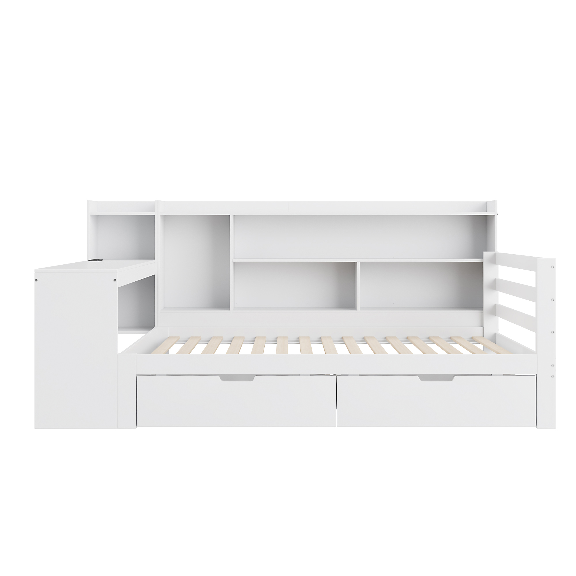 Sovesofa 90 x 200 cm, hvid, stikkontakt + 2 opbevaringsrum