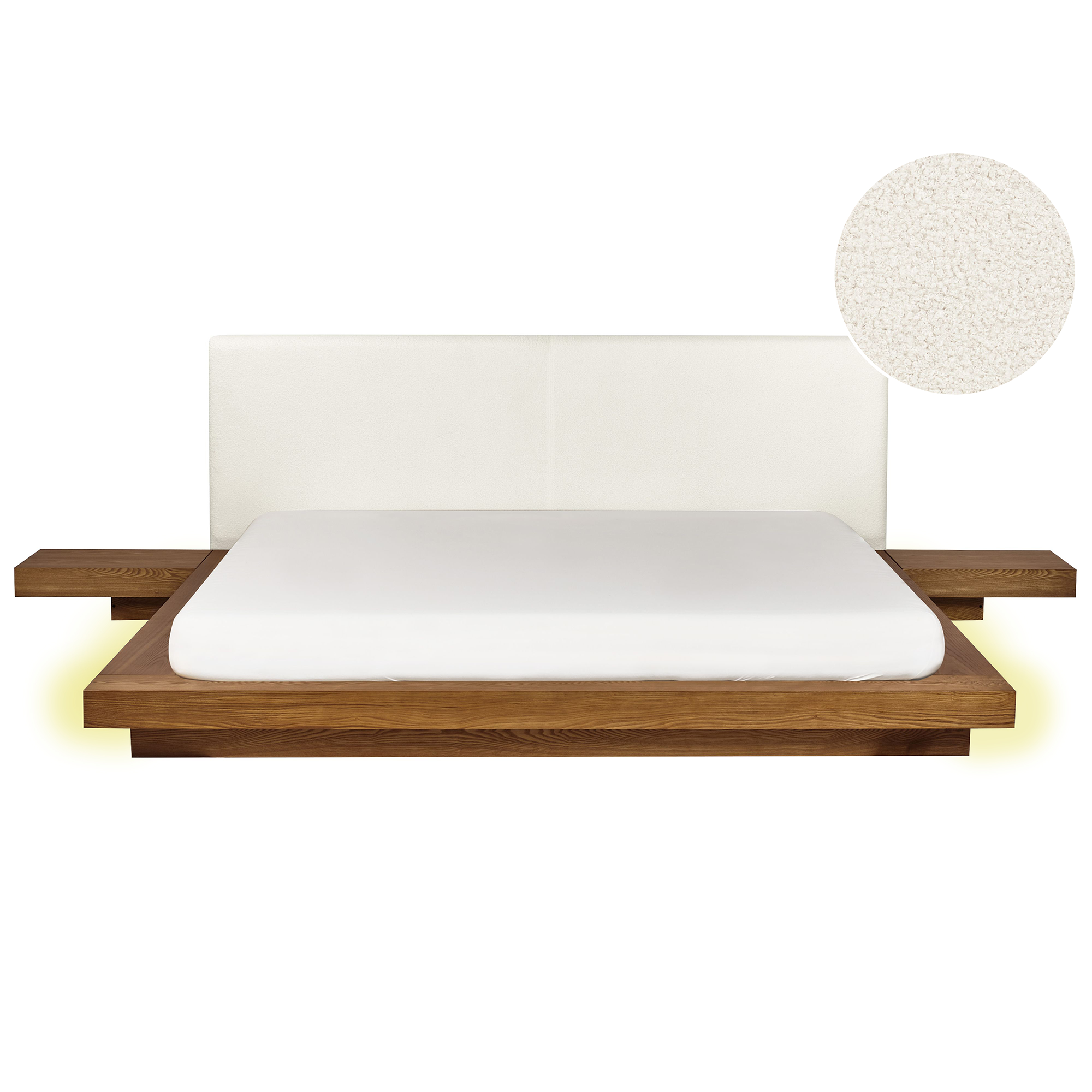 Seng med LED Boucle ZEN 180 x 200 cm LED Naturlig ask