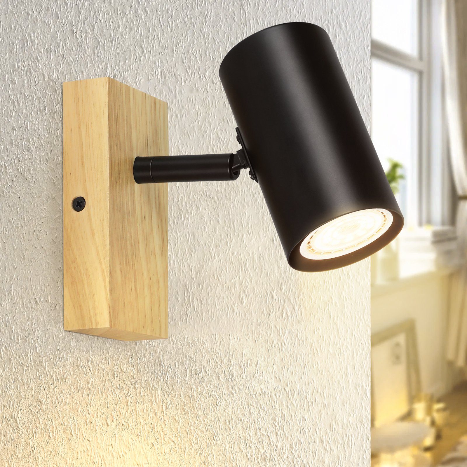 NETTLIFE Loftlampe med 1 flamme, Træ - Sort Loftlampe til entré, Metal, Retro, GU10, 350° Drejelig Loftknap, maks. 40W